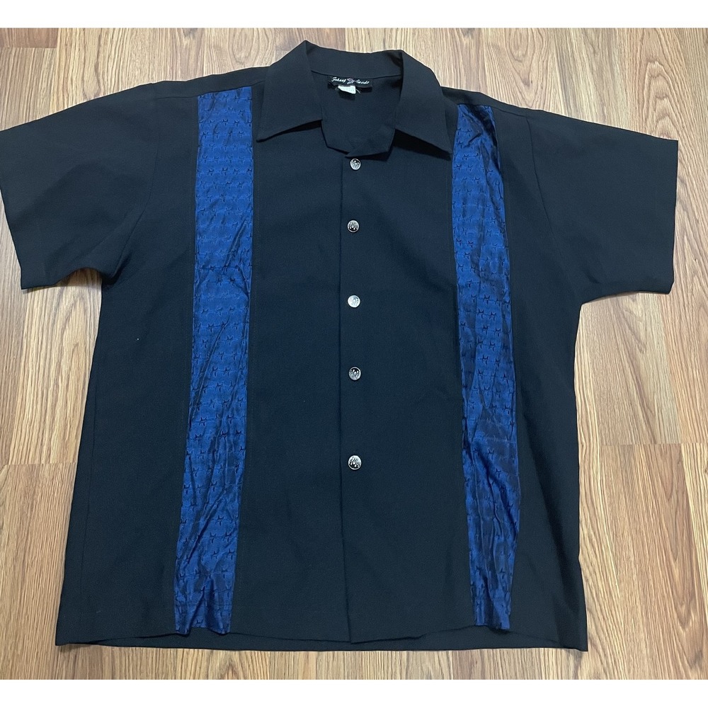Johnny Suede Bowling Shirt Mens Medium Camp Collar Panel Rockabilly USA